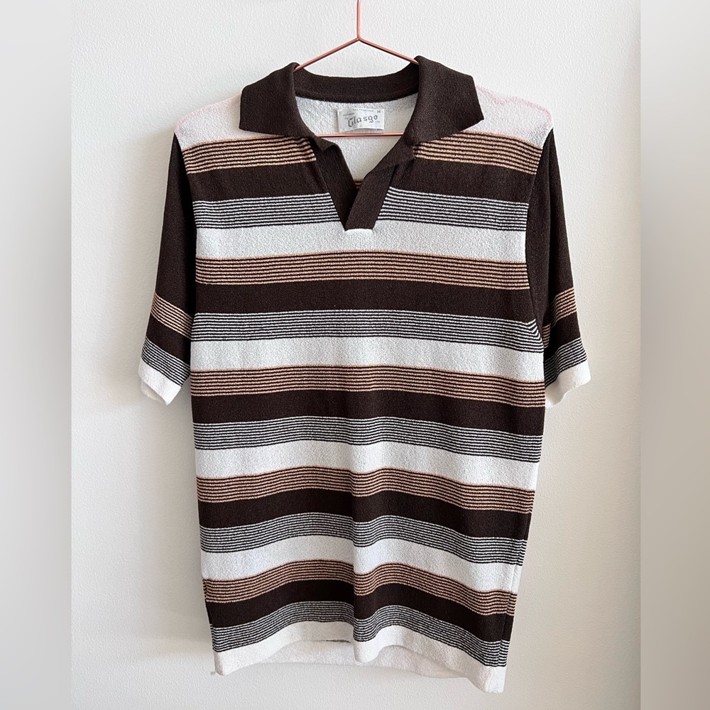 Glasgo Vintage Knitwear Short Sleeve Polo Striped - Sz M
